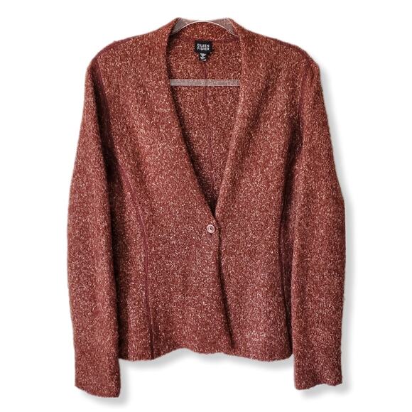 Eileen Fisher Brown Chunky Sweater Cardigan M Minimalist Cozy Cottage Scandi - Picture 9 of 9
